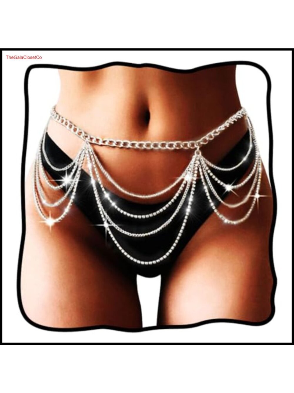 Rhinestone Waist Chain Body Jewelry Layered Belly Chain for Women